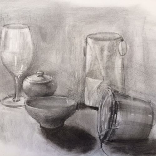 Drawing focused on still-life and perspective.