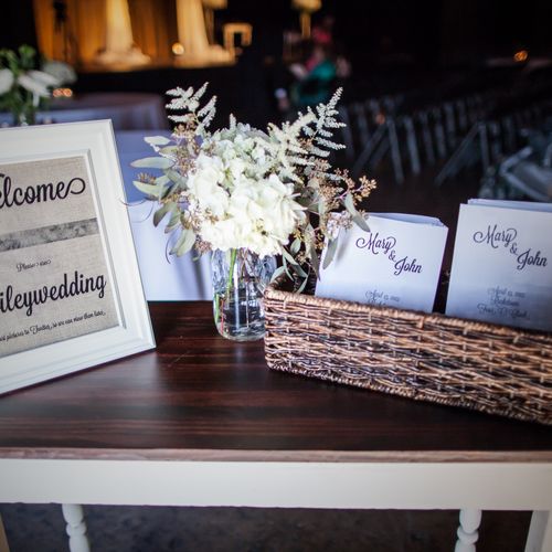 Welcome table - I also designed the welcome sign a