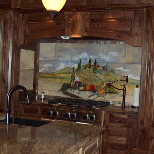 4 ft by 6 ft hand painted  travertine mural back s