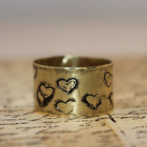 Salvaged Brass & Heart Stamped Ring