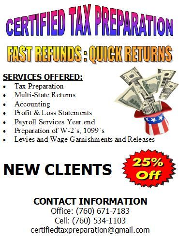 Certified Tax Preparation flyer