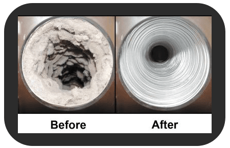 Before and after cleaning on dryer vents.