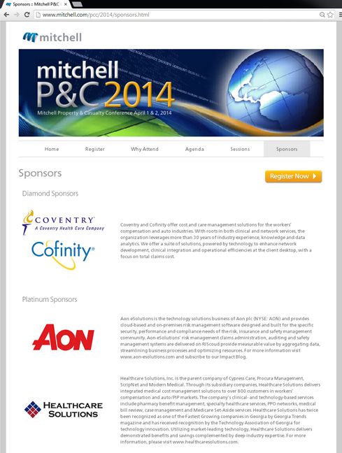 Landing page of a micro site for Mitchell