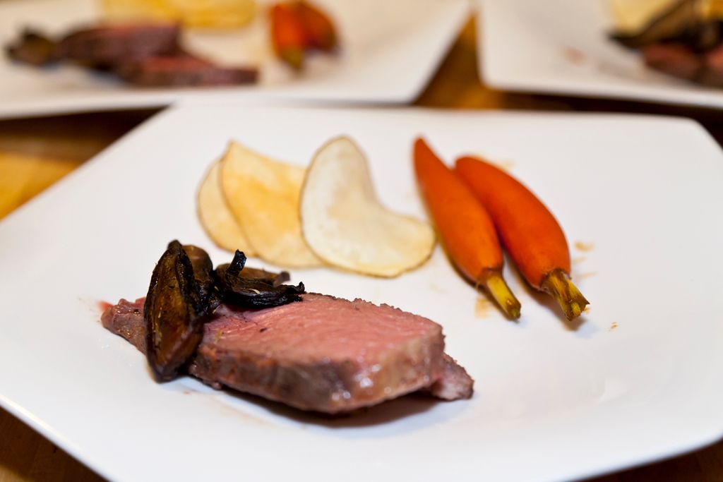 Sous Vide Bison with Chips and Glazed Carrot