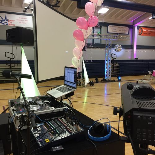 DJ school event sound, lighting, projection