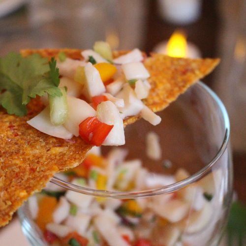 Raw 'Ceviche' with Raw Corn Chips