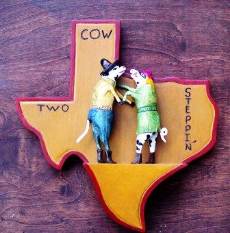 Handcrafted Texas Two-Steppin' Cows, wall hanging 