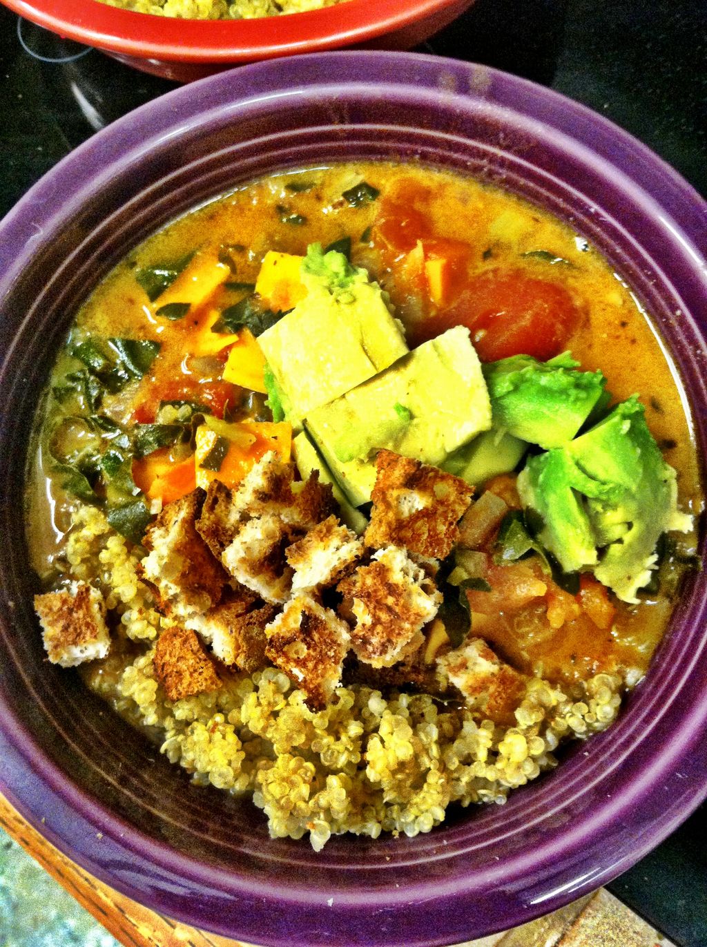 Almond-crusted chicken with a coconut and veggie c