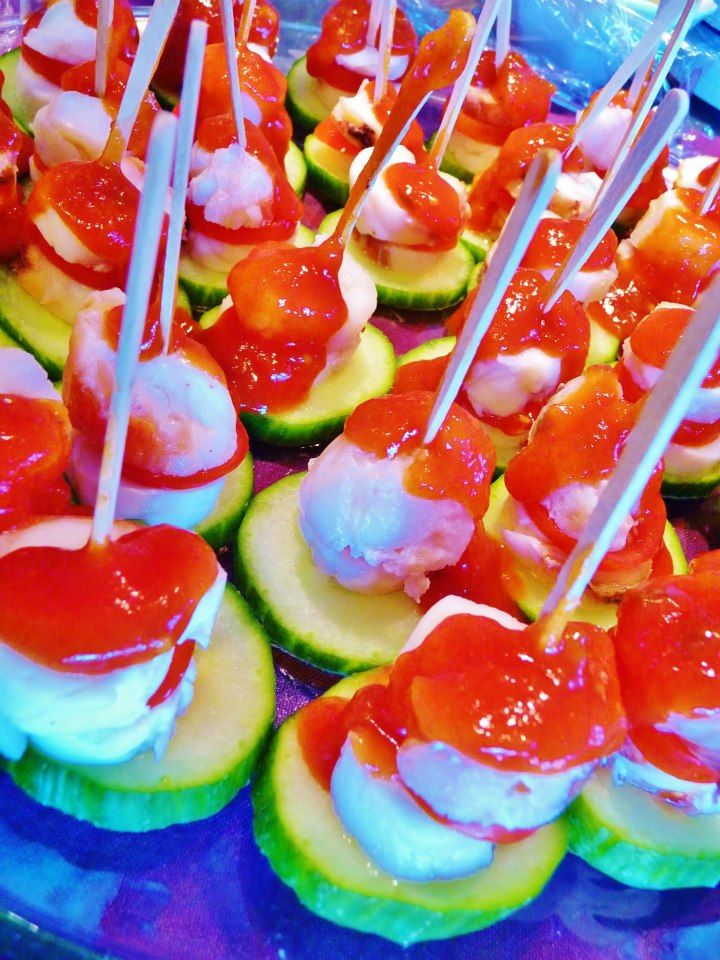 Lobster Pops on a Cucumber Boat.