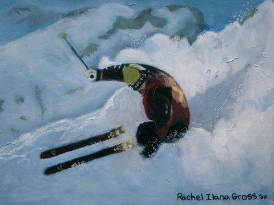 Skier in action; oil paint