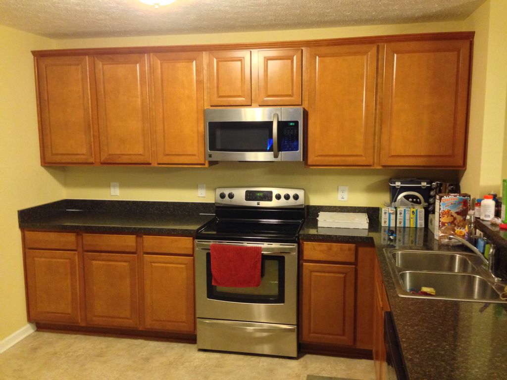 New countertops, end cabinets, and crown moulding