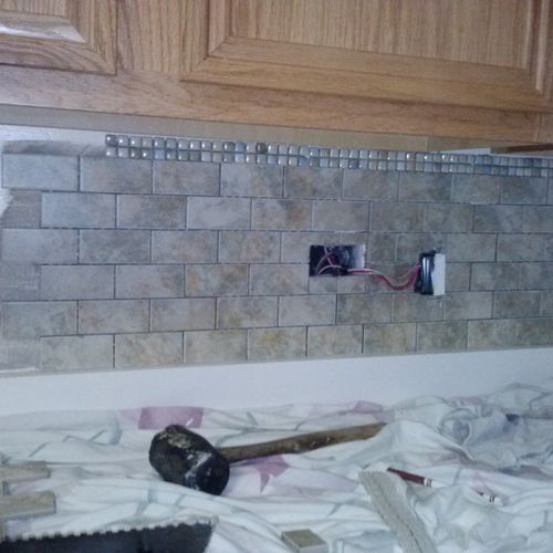tile work, mid-project
