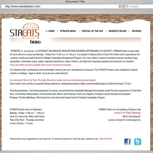 Streats Bistro website. I also came up with the ac