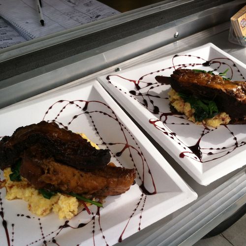 Braised HNG short ribs, Cabernet reduction, goat c