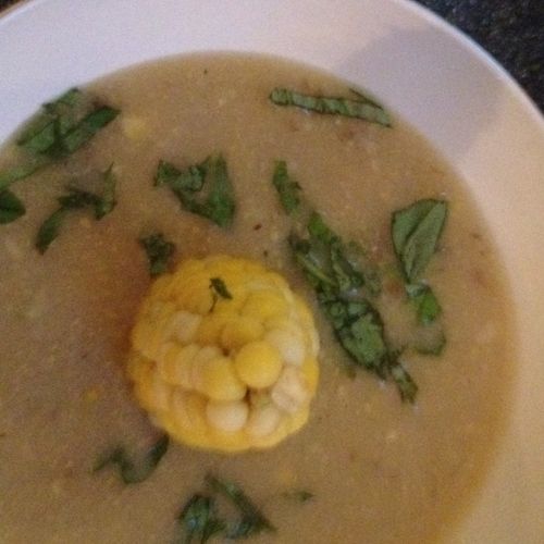 Roasted Corn and basil soup