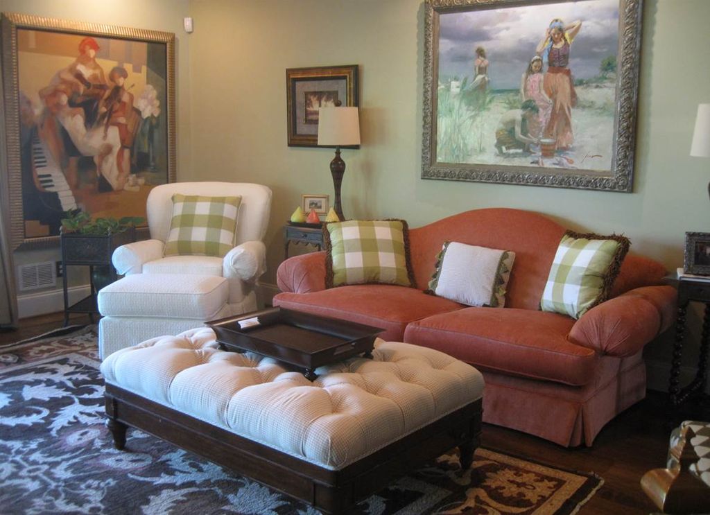 A Transitional Living Room in a Marietta home. Art