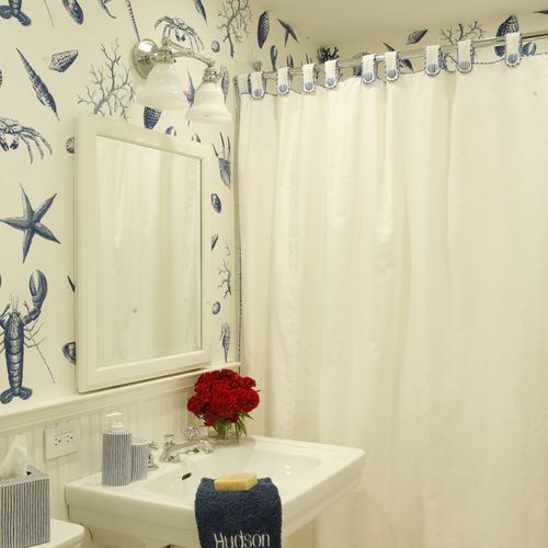 Richards nautical bathroom with custom shower curt