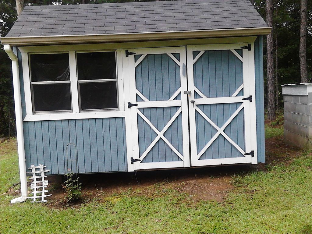 freshly painted shed