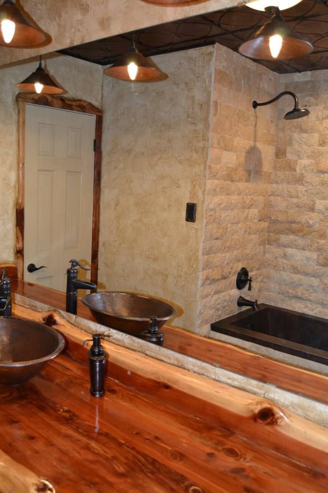 Rustic bathroom remodel with cedar countertops, co