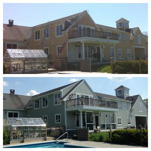 Before and after of shingle siding home in Saco, M