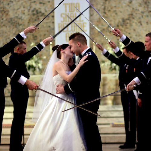 Military weddings, such as this one at the U.S. Ai