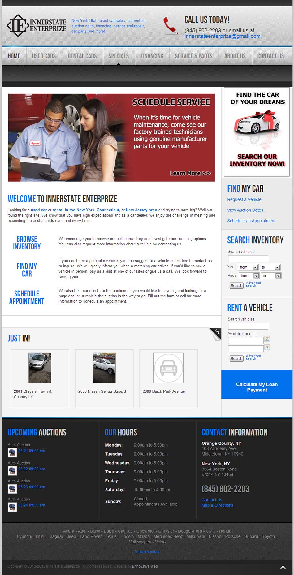 Website design for a car dealership.