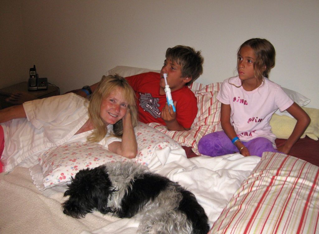 kicking back with my adorable grandkids and belove