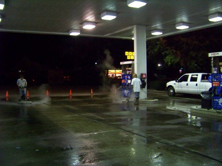 commercial gas station cleaning at night