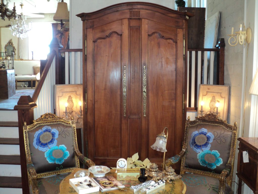 Country French Armoire and Louis XVI chairs in an 