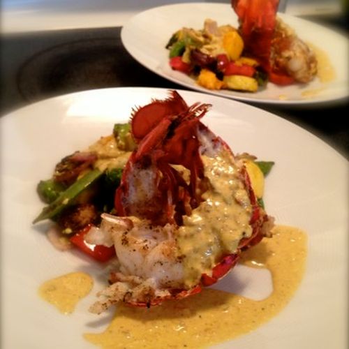 Butter-Poached Maine Lobster Tails, with Grilled F