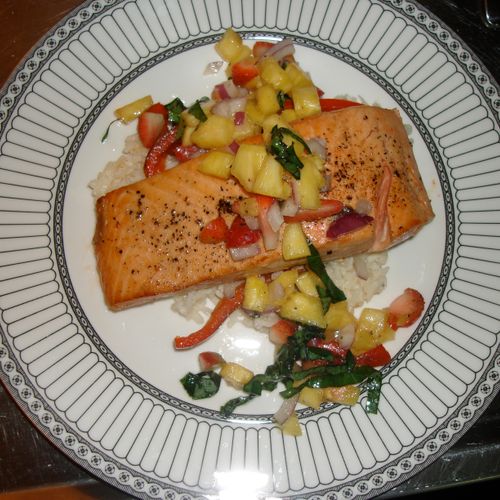Oven Roasted Salmon with Pistachio-Coconut Rice, a