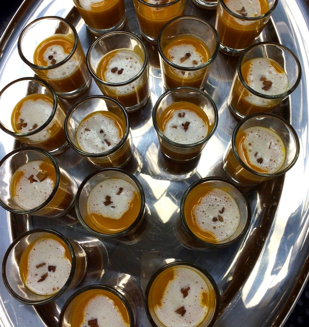 Butternut Squash Bisque Shooters with Cinnamon Inf