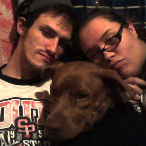 Me, my husband and the dog that we are taking care