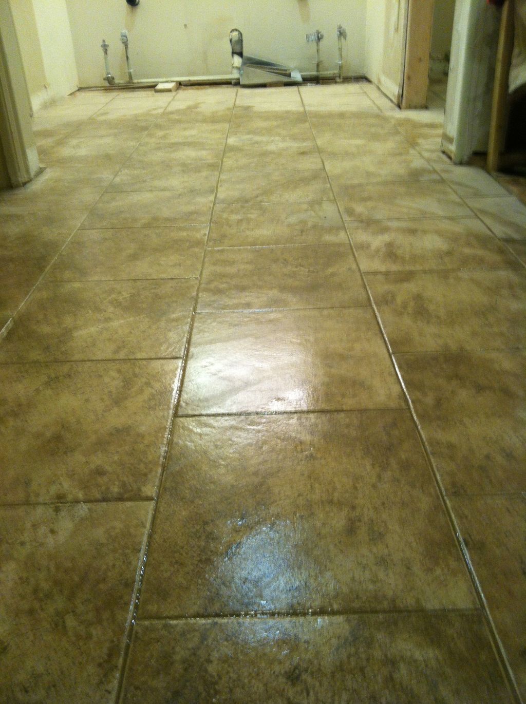 New tile floor before completion of project