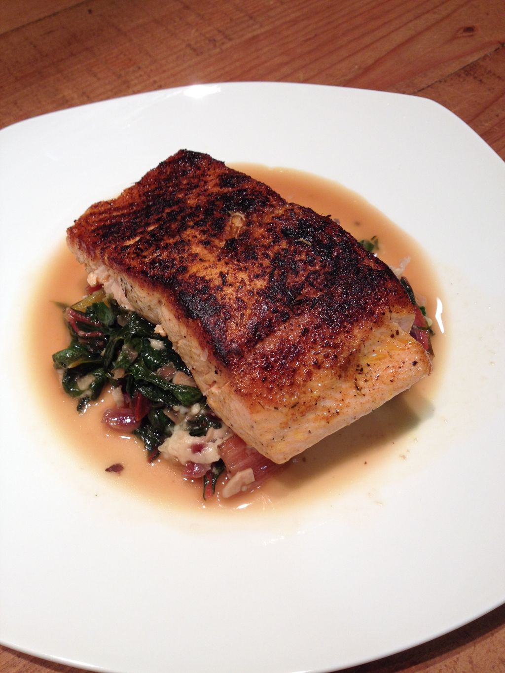 Pan Seared/Roasted Salmon with Kale, Leeks, and Su