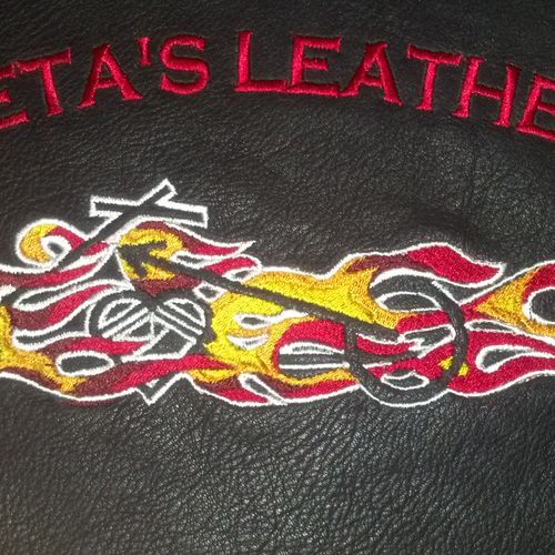 Joeta's leather embroidery job