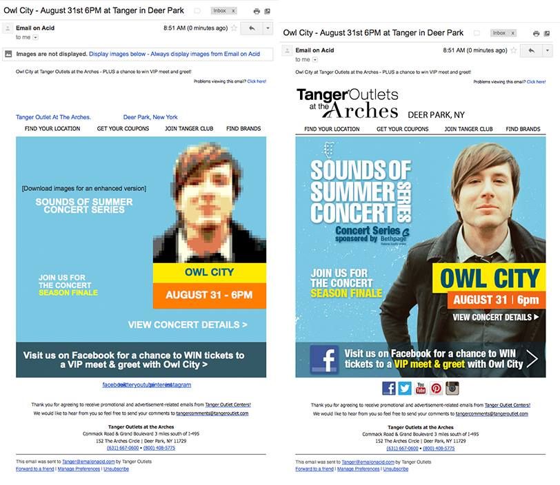 Email Design shown in gmail prior to image load an