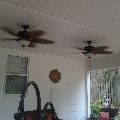 Run new wire, rewire, and install two ceiling fans
