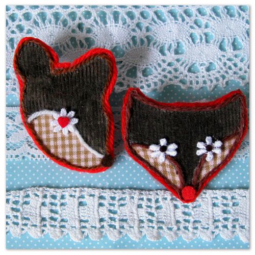 gingham fox and deer applique pins