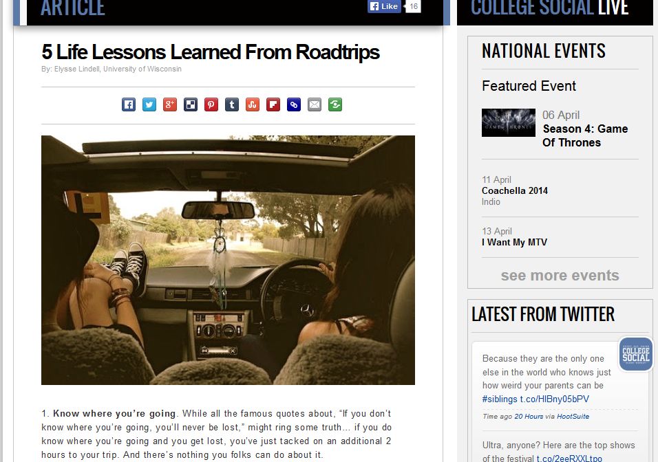 Article published in College Social Magazine