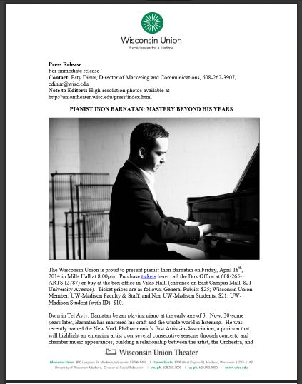 Press Release for the Wisconsin Union Theater