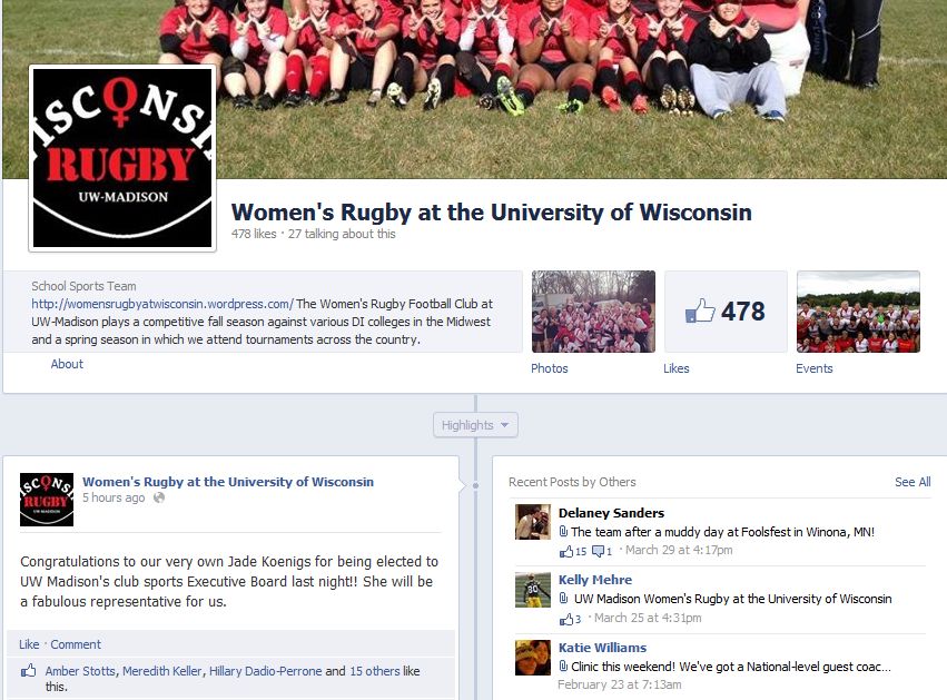 Facebook page of the Women's Rugby at the Universi