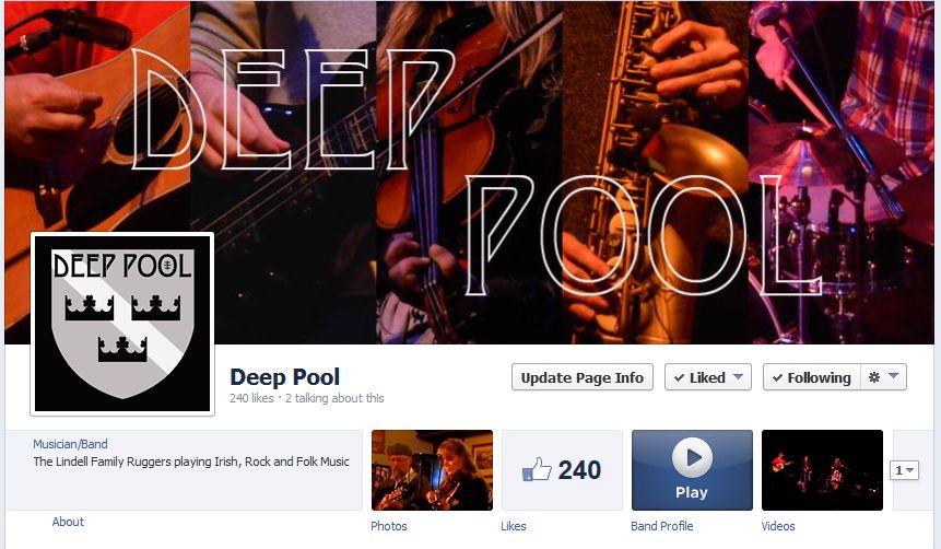 Facebook page for Deep Pool, an Irish Folk band, t