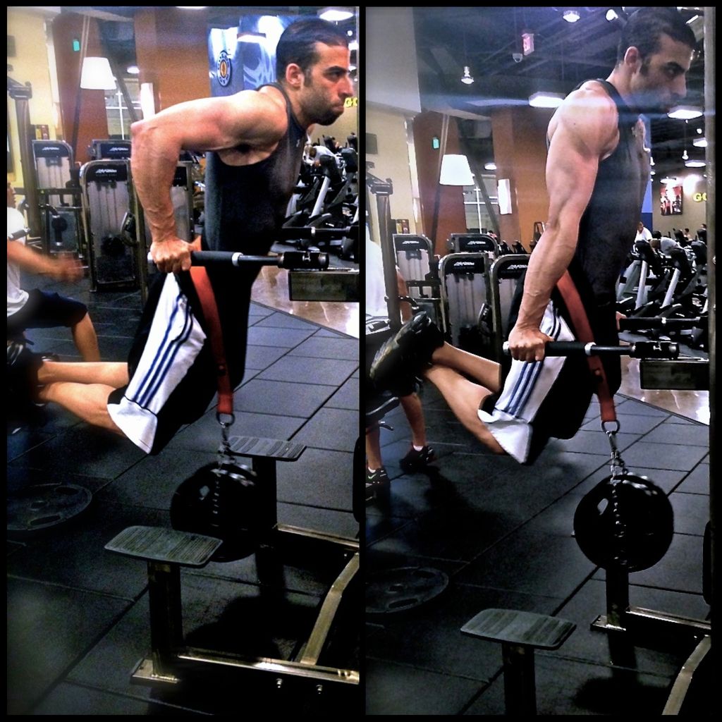 Triceps dibs, with 75 lbs added.