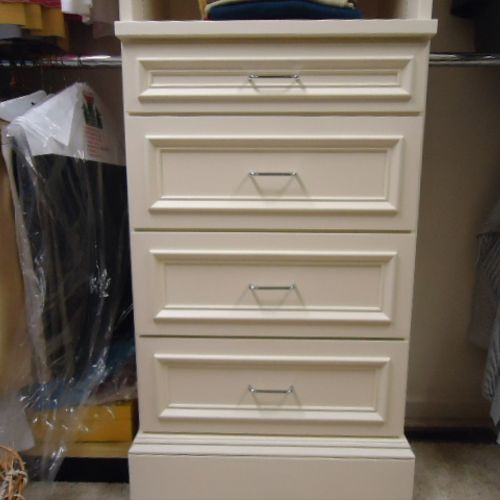 Drawers in a custom Master bedroom closet project