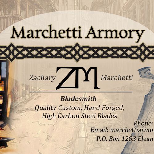 Business card created for Marchetti Armory. The ne