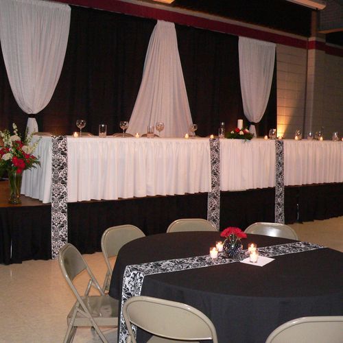 Back drop and head table for a wedding reception a