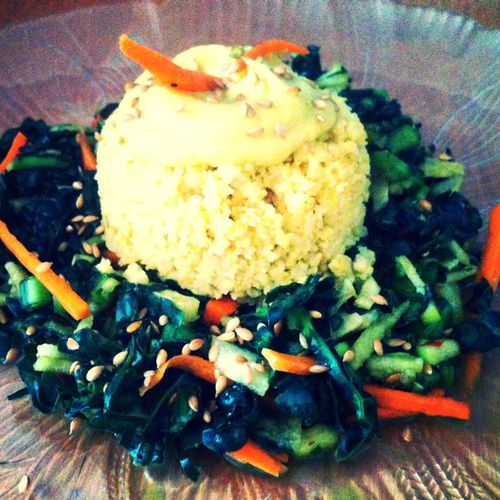 Raw kale pressed kale salad with roasted millet an
