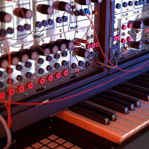 Rendering of an analog synthesizer identical to a 