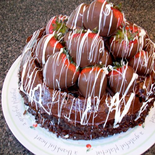 Chocolate covered strawberry truffle cake